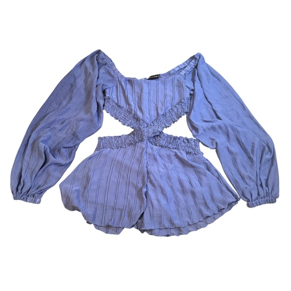 PrettyLittleThing Pants - Pretty Little Things Cut Out Romper Size 10 Blue Line Elastic Waistband Boho